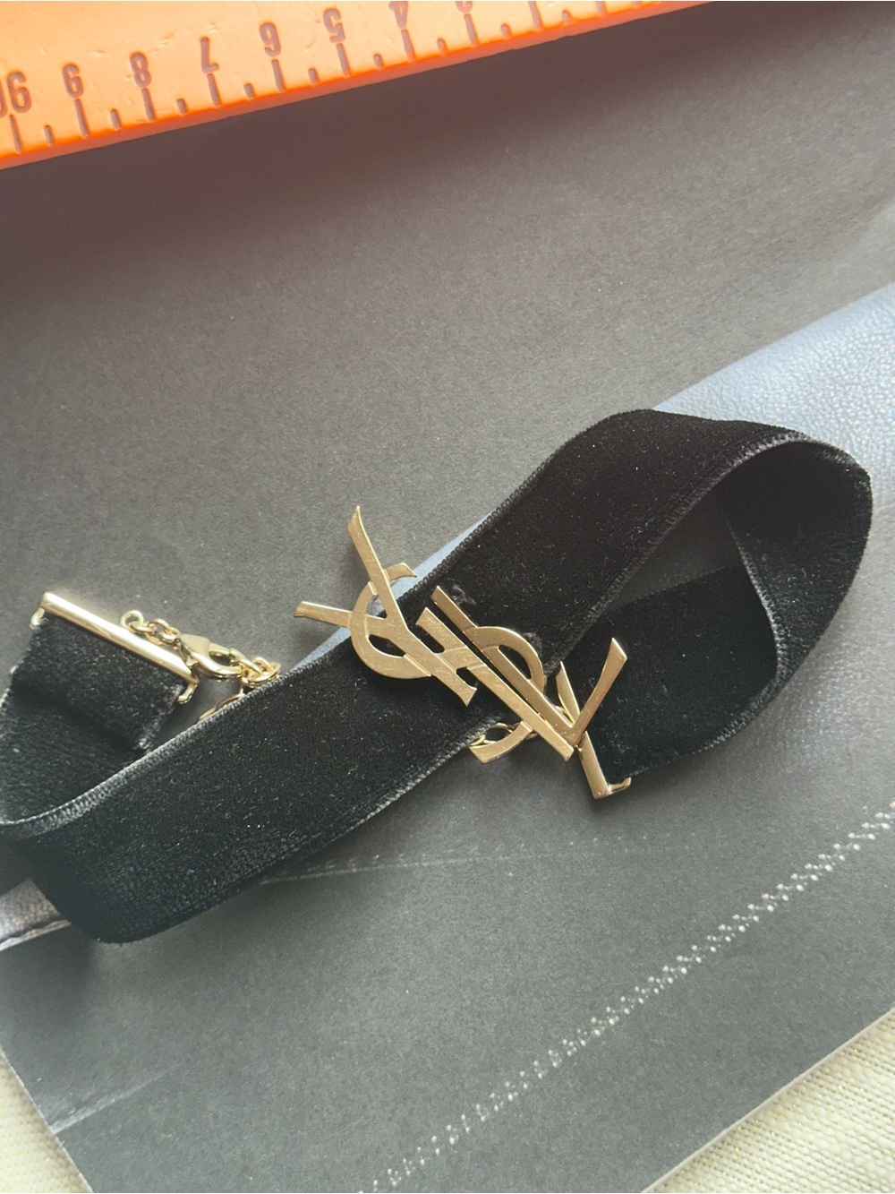 Yves Saint Laurent vintage Black Velvet Logo Choker Necklace